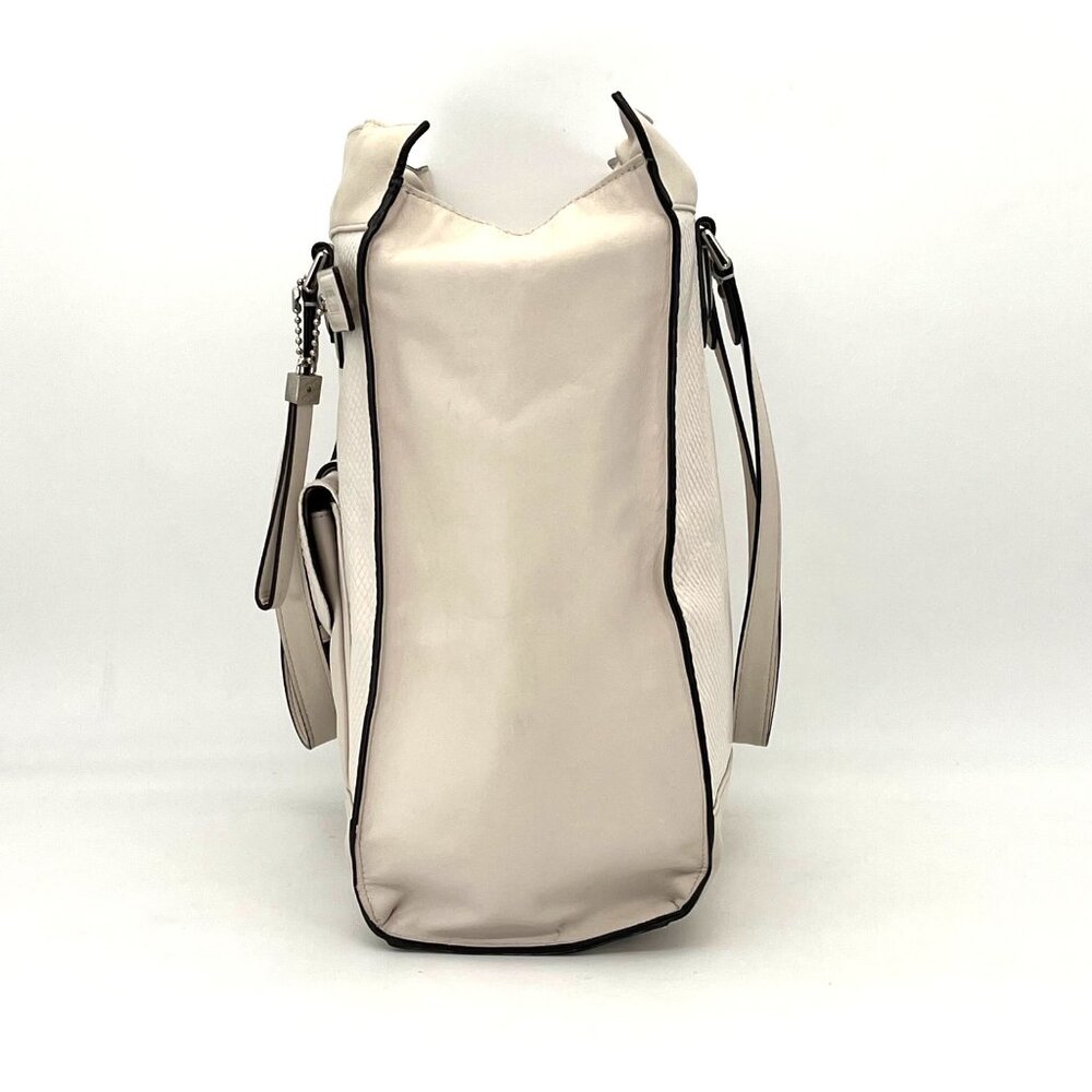Coach Charlie Embossed Python Leather Tote Shoulder Bag Purse Beige White F28723 - Picture 7 of 16